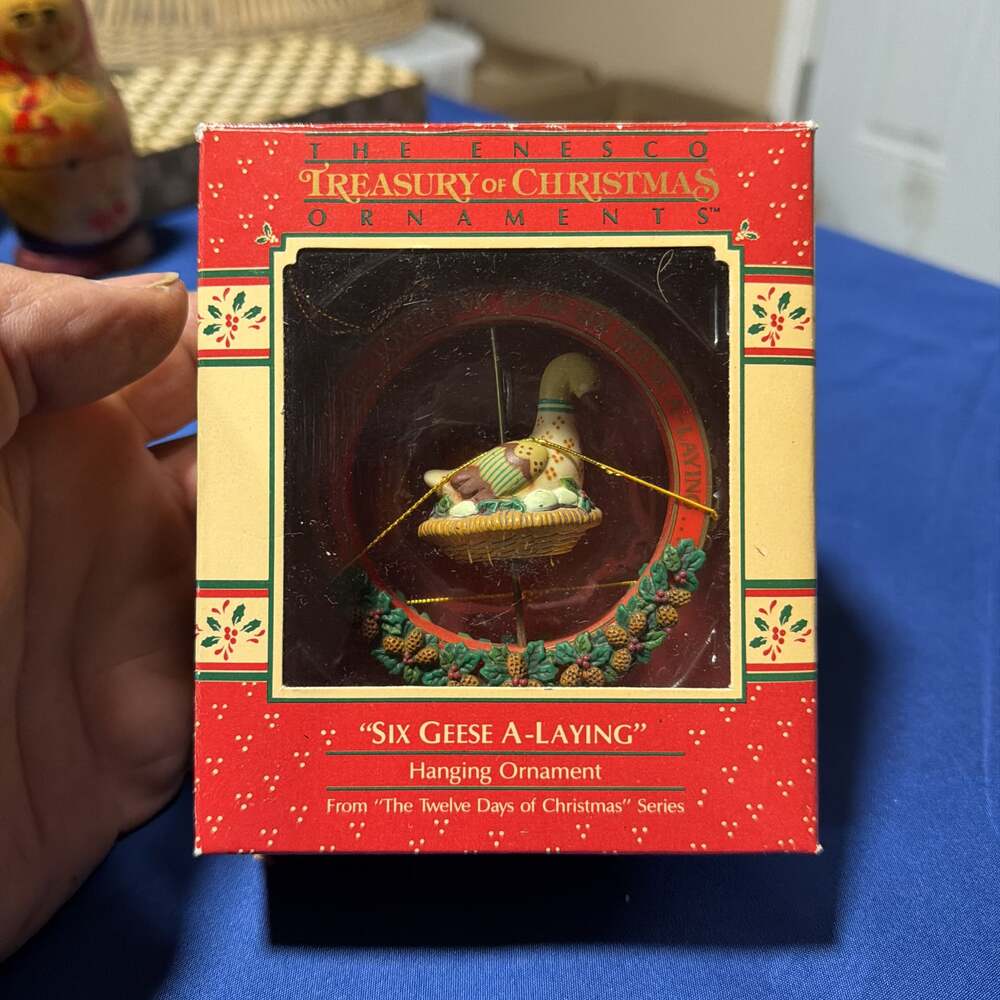 Enesco 1988 Treasury Of Christmas Series Six Geese A Laying Ornament‎